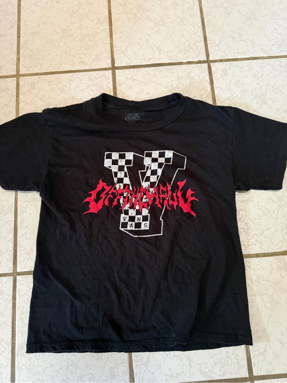 Vans Kids M Black Graphic Tee with Checker and Flame Logo